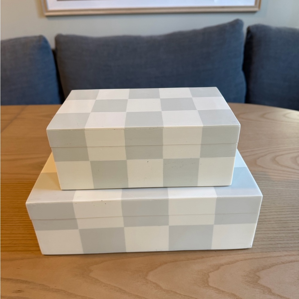 Studio McGee Checkered White and Gray Decorative Boxes